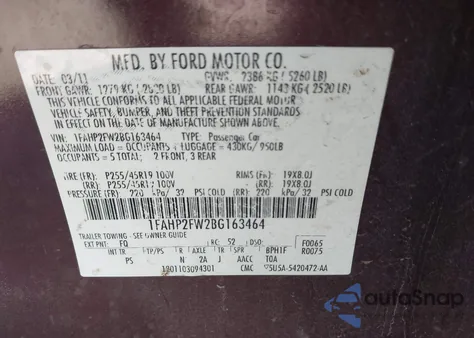 2011 Ford Taurus Limited from USA, damaged, VIN 1FAHP2FW2BG163464